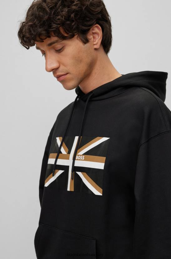 Hugo Boss fekete hugo biopamut kapucnis pulcsi union jack mintával 80P63622 fekete