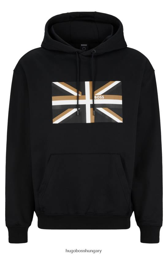 Hugo Boss fekete hugo biopamut kapucnis pulcsi union jack mintával 80P63622 fekete