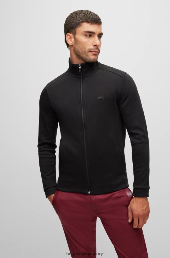 Hugo Boss fekete hugo cipzáras pulóver biopamutból ívelt logóval 80P62658 fekete