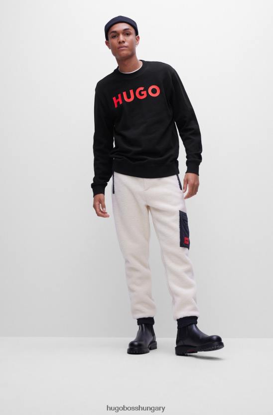 Hugo Boss fekete hugo crew nyakú pulóver francia frottír kontraszt logóval 80P63640 fekete
