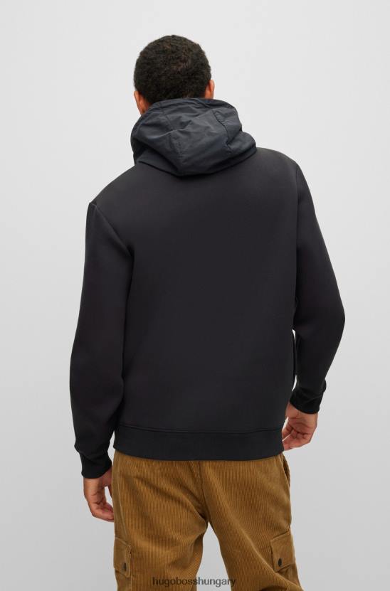 Hugo Boss fekete hugo laza szabású pamutkeverék pulóver logós kitűzővel 80P64052 fekete