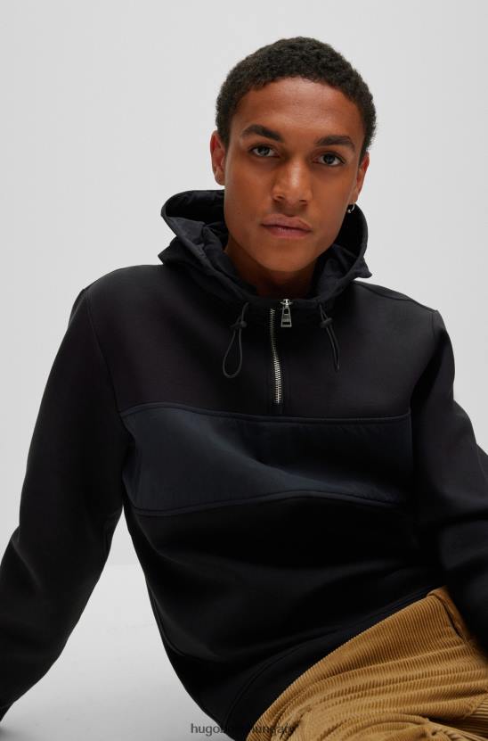 Hugo Boss fekete hugo laza szabású pamutkeverék pulóver logós kitűzővel 80P64052 fekete