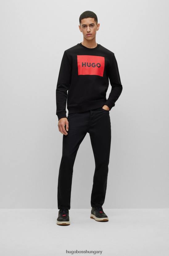 Hugo Boss fekete hugo pamut frottír pulóver piros logóval 80P62404 fekete