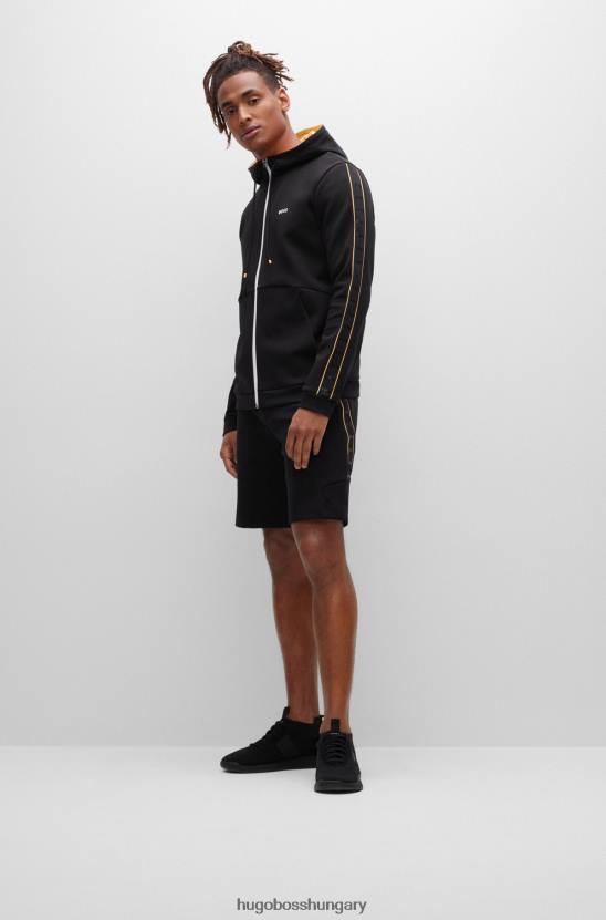 Hugo Boss fekete hugo pamutkeverék cipzáras kapucnis kapucnis logós szalagbetétekkel 80P61232 fekete