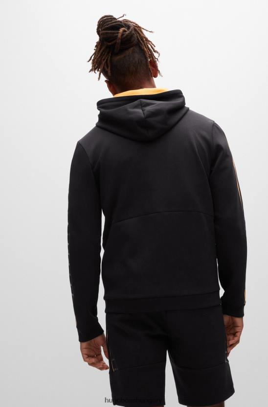 Hugo Boss fekete hugo pamutkeverék cipzáras kapucnis kapucnis logós szalagbetétekkel 80P61232 fekete