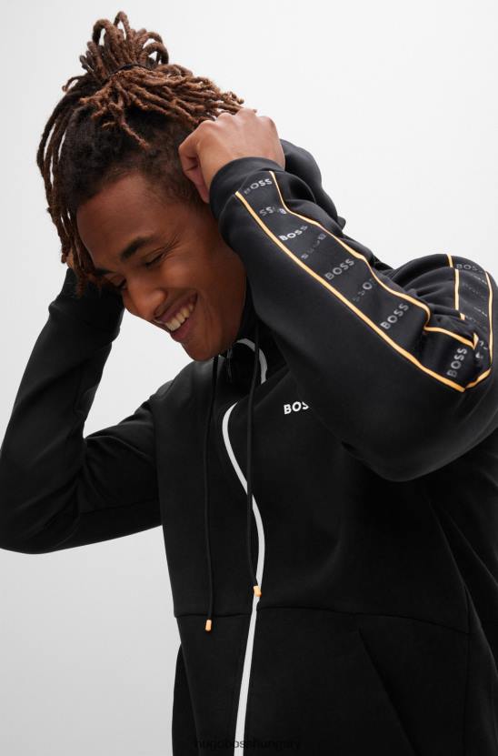 Hugo Boss fekete hugo pamutkeverék cipzáras kapucnis kapucnis logós szalagbetétekkel 80P61232 fekete