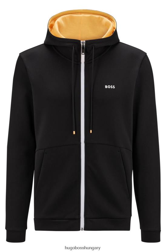 Hugo Boss fekete hugo pamutkeverék cipzáras kapucnis kapucnis logós szalagbetétekkel 80P61232 fekete