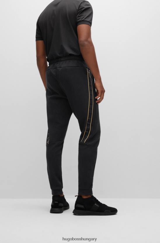 Hugo Boss fekete hugo pamutkeverékes tréningruha alsó, logószalagos betétekkel 80P61286 fekete