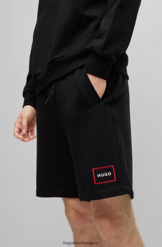 Hugo Boss fekete, laza szabású frottír rövidnadrág keretes hugo logóval 80P62508 fekete