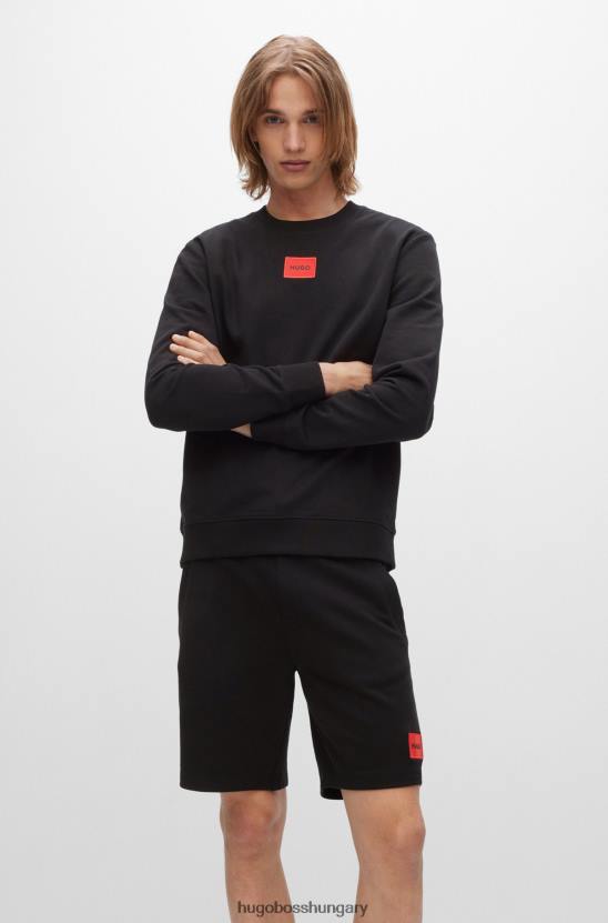 Hugo Boss fekete pamut frottír pulóver piros logóval hugo felirattal 80P63244 fekete