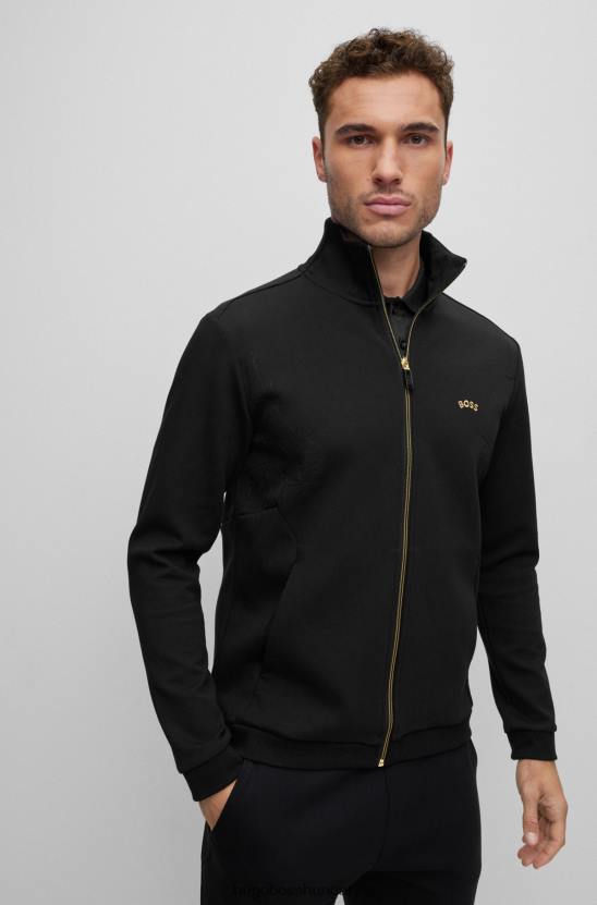 Hugo Boss fekete pamutkeverék cipzáras pulóver szezonális műalkotásokkal, hugo 80P61242 fekete