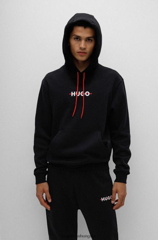 Hugo Boss fekete pamutkeverék kapucnis pulóver csíkos logóval hugo 80P62738 fekete