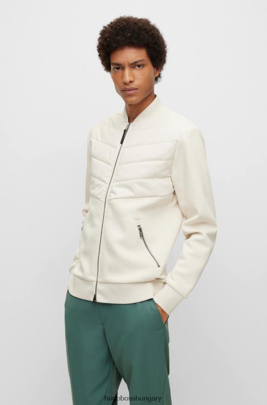 Hugo Boss hibrid cipzáras pulóver pamut keverékből, selyem hugo fehér színnel 80P62328 fehér