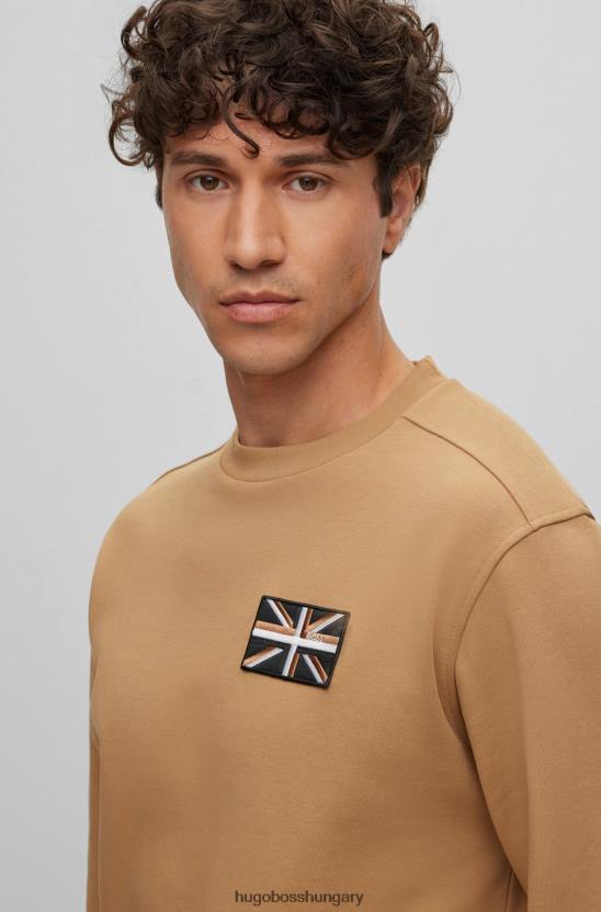 Hugo Boss hugo biopamut pulóver union jack patch bézs színű 80P63272 bézs