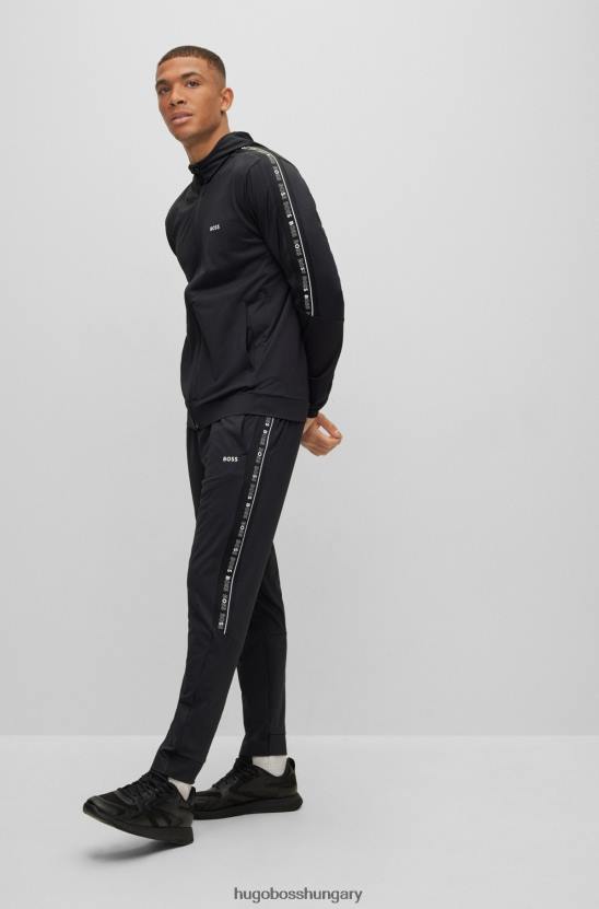 Hugo Boss hugo fekete cipzáras kapucnis pulóver logószalagos betétekkel 80P61851 fekete