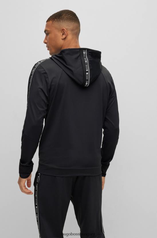 Hugo Boss hugo fekete cipzáras kapucnis pulóver logószalagos betétekkel 80P61851 fekete