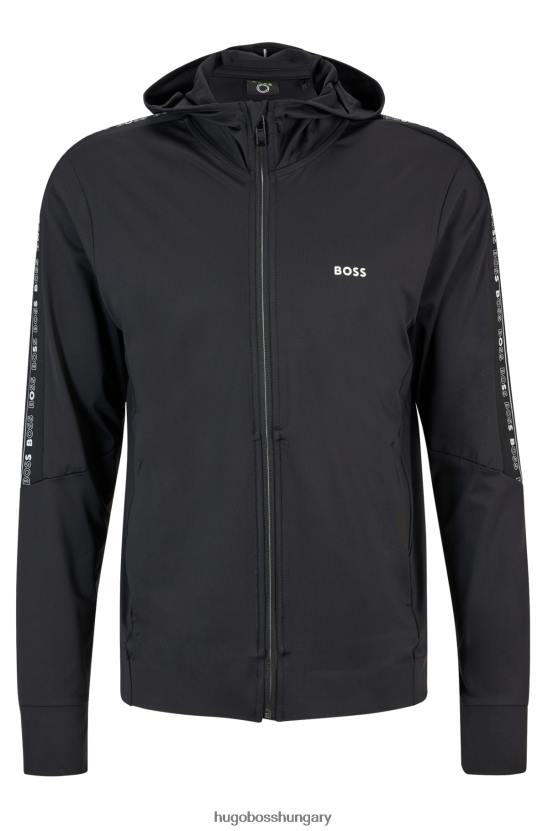 Hugo Boss hugo fekete cipzáras kapucnis pulóver logószalagos betétekkel 80P61851 fekete