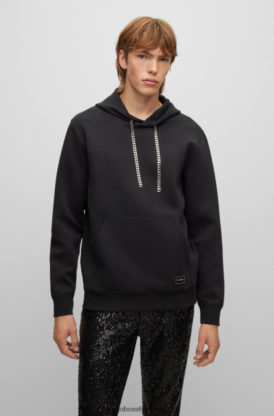 Hugo Boss hugo fekete, laza szabású pamutkeverék pulcsi lánczsinórral 80P64352 fekete