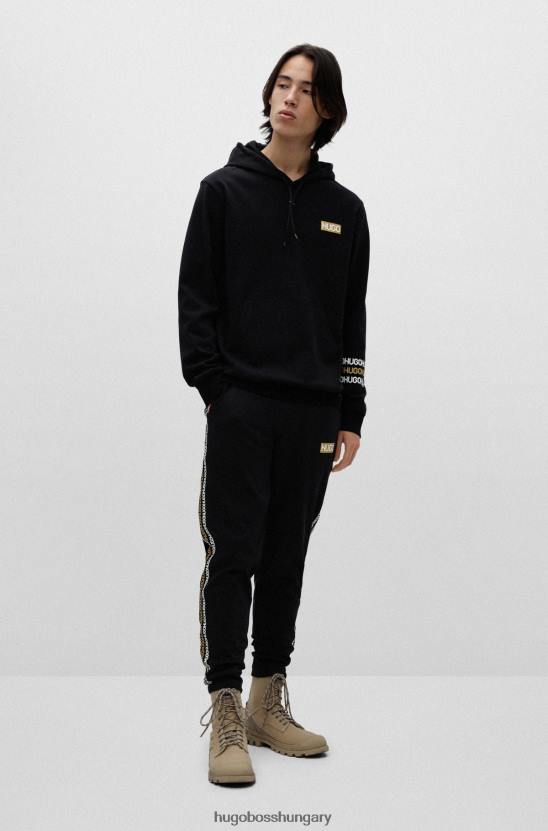 Hugo Boss hugo interlock-pamut kapucnis pulóver logós részletekkel fekete 80P63722 fekete