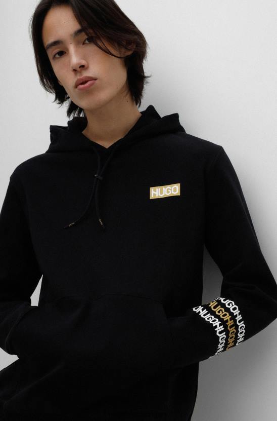 Hugo Boss hugo interlock-pamut kapucnis pulóver logós részletekkel fekete 80P63722 fekete