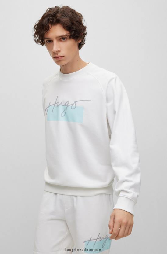 Hugo Boss hugo laza szabású frottír pulóver, fehér kézzel írt logóval 80P6914 fehér
