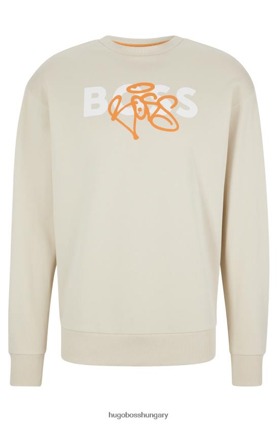 Hugo Boss hugo laza szabású pamut pulóver világos bézs graffiti logóval 80P61532 világos bézs