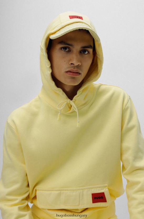 Hugo Boss hugo pamut kapucnis kapucnis füles zsebbel és napellenzővel, világossárga kapucnival 80P63993 halványsárga