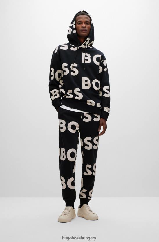 Hugo Boss hugo pamutkeverék, normál szabású kapucnis fekete logóval 80P62851 fekete