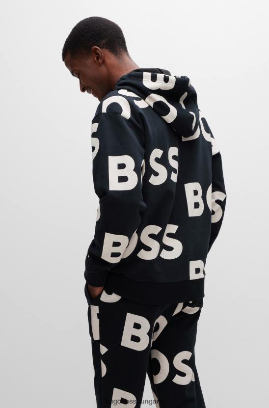 Hugo Boss hugo pamutkeverék, normál szabású kapucnis fekete logóval 80P62851 fekete