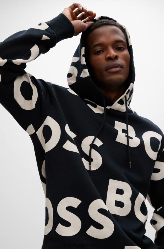 Hugo Boss hugo pamutkeverék, normál szabású kapucnis fekete logóval 80P62851 fekete