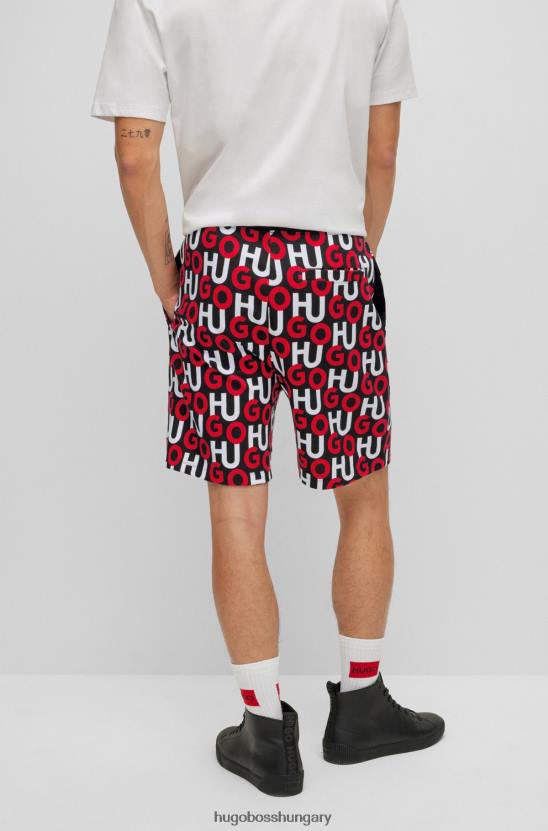 Hugo Boss hugo piros mintás biopamut rövidnadrág, mindenhol egymásra rakott logókkal 80P63536 piros mintás