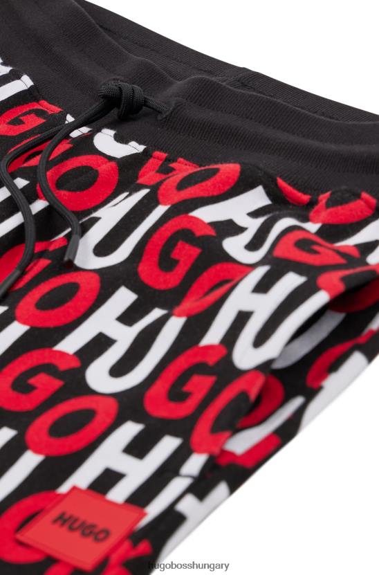 Hugo Boss hugo piros mintás biopamut rövidnadrág, mindenhol egymásra rakott logókkal 80P63536 piros mintás