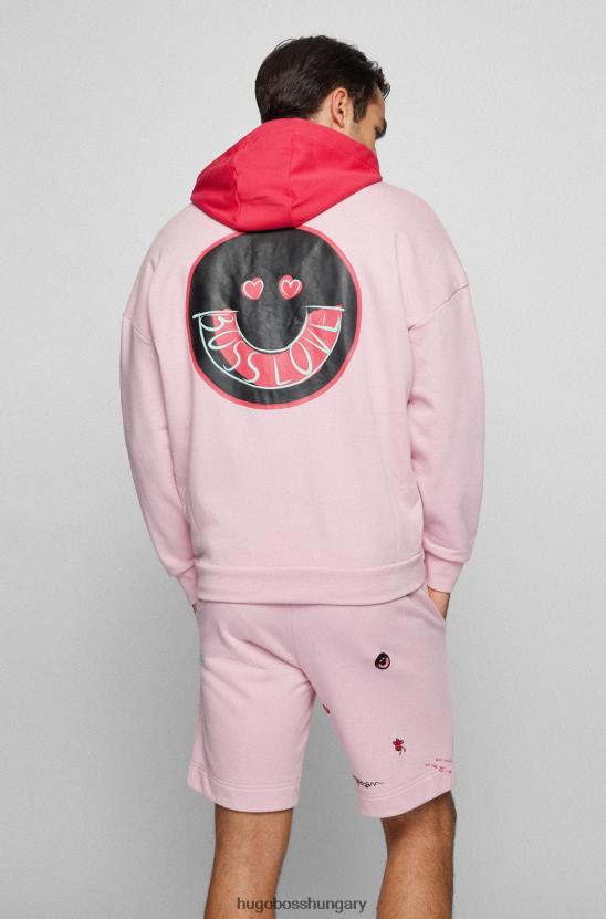 Hugo Boss hugo világos rózsaszín laza szabású pulóver levehető kontraszt kapucnival 80P64132 világos rózsaszín