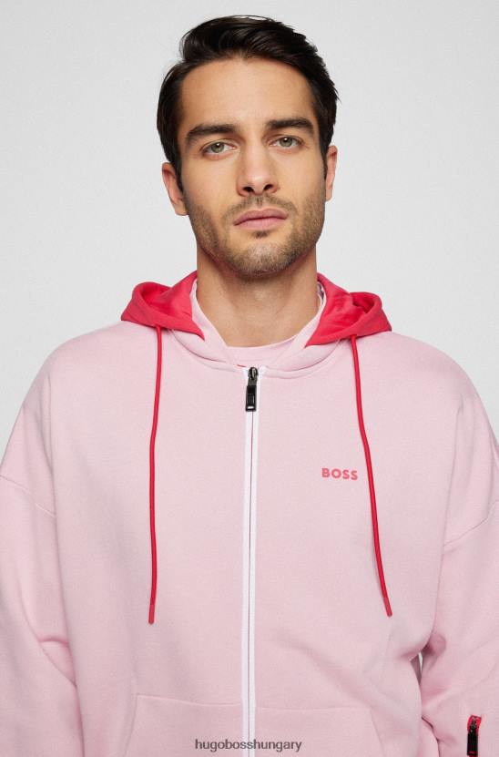 Hugo Boss hugo világos rózsaszín laza szabású pulóver levehető kontraszt kapucnival 80P64132 világos rózsaszín