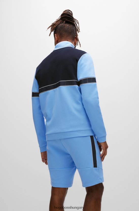 Hugo Boss kék pamutkeverék cipzáras pulóver logószalaggal hugo 80P62982 kék