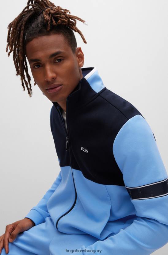 Hugo Boss kék pamutkeverék cipzáras pulóver logószalaggal hugo 80P62982 kék
