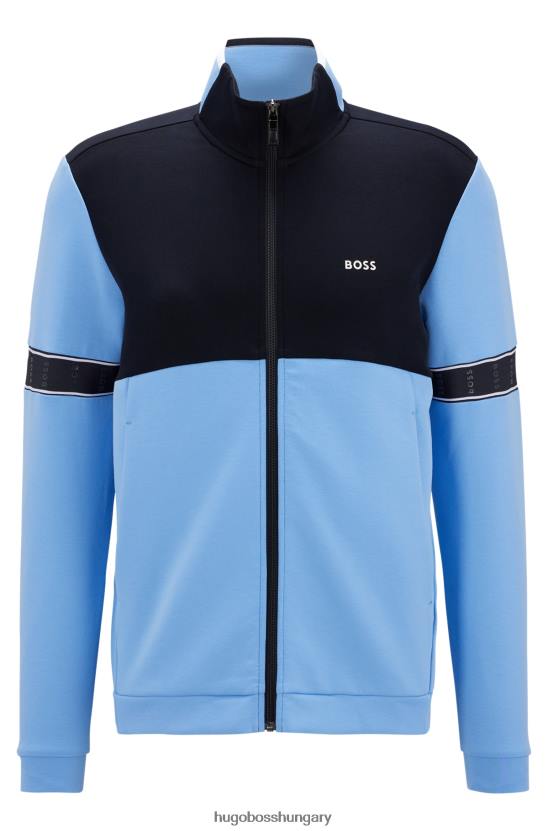 Hugo Boss kék pamutkeverék cipzáras pulóver logószalaggal hugo 80P62982 kék