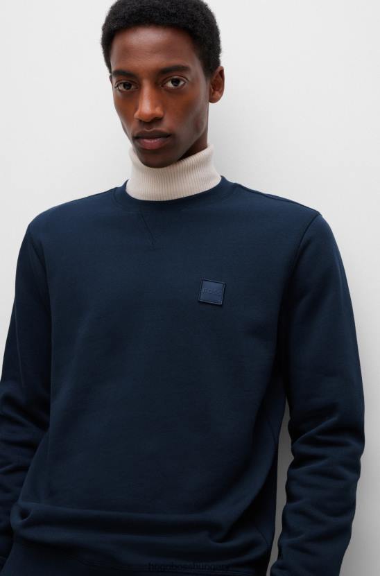 Hugo Boss laza szabású pamut pulóver hugo sötétkék logóval 80P6923 sötétkék