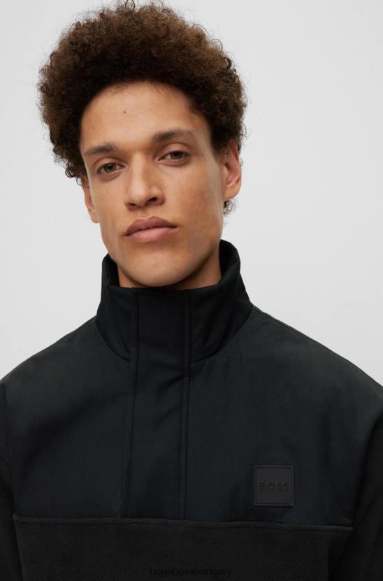 Hugo Boss laza szabású polár pulóver fekete hugo logóval 80P63046 fekete