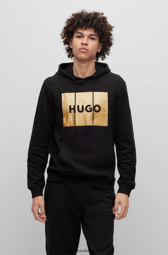 Hugo Boss pamut frottír kapucnis kapucnis fóliamintás logóval fekete hugo 80P64447 fekete