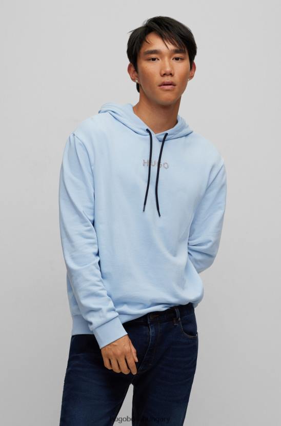 Hugo Boss pamut frottír kapucnis pulcsi logóval és hugo világoskék grafikával 80P63477 világoskék