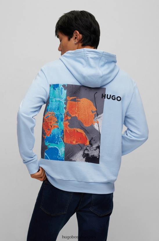 Hugo Boss pamut frottír kapucnis pulcsi logóval és hugo világoskék grafikával 80P63477 világoskék