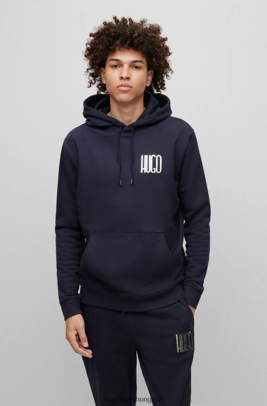 Hugo Boss pamut frottír kapucnis pulcsi sötétkék hugo logóval 80P63399 sötétkék