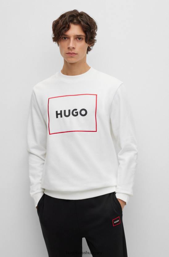 Hugo Boss pamut frottír pulóver piros keretes logóval hugo white 80P61453 fehér
