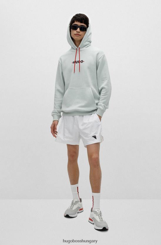 Hugo Boss pamut keverékű kapucnis pulóver csíkos logóval hugo világoszöld 80P62739 világos zöld