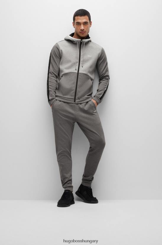 Hugo Boss pamutkeverék cipzáras kapucnis kapucnis logós betétekkel, hugo szürke 80P61231 szürke