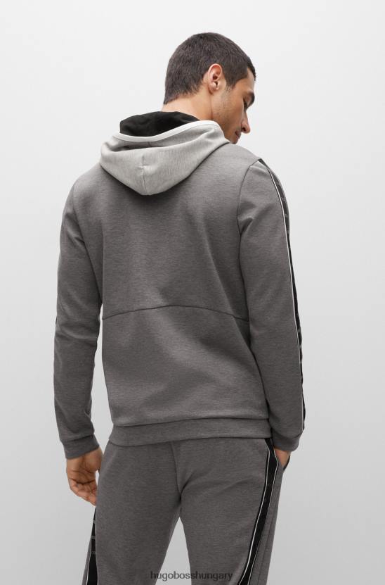 Hugo Boss pamutkeverék cipzáras kapucnis kapucnis logós betétekkel, hugo szürke 80P61231 szürke