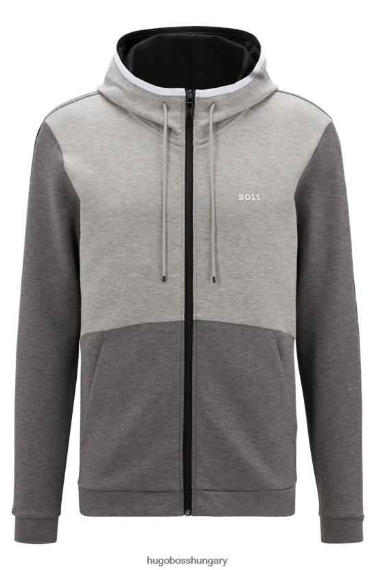 Hugo Boss pamutkeverék cipzáras kapucnis kapucnis logós betétekkel, hugo szürke 80P61231 szürke