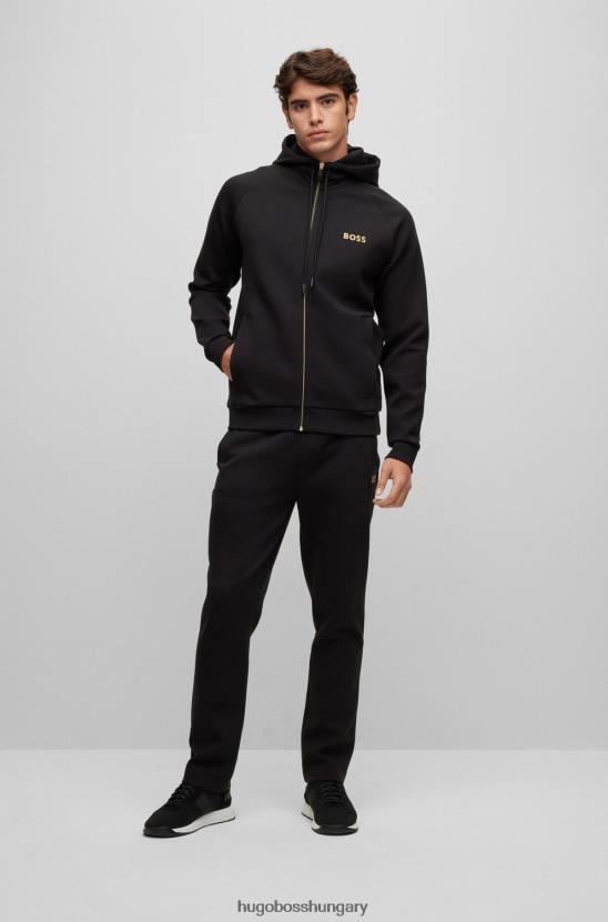 Hugo Boss pamutkeverék cipzáras kapucnis pulcsi kontrasztos logóval, hugo fekete 80P62445 fekete