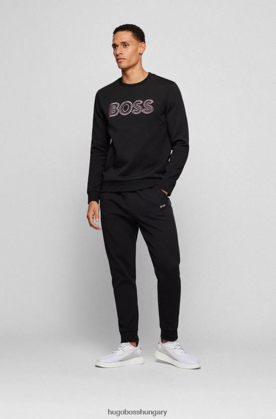 Hugo Boss pamutkeverék pulóver réteges logó hímzéssel hugo black 80P63731 fekete